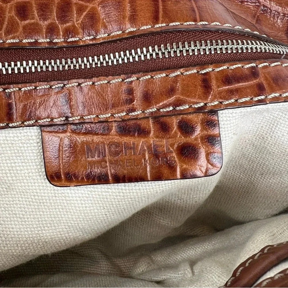 MICHAEL Michael Kors Brown Crocodile Embossed Shoulder Bag Chain Strap Purse - Picture 8 of 10
